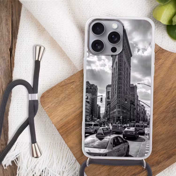 Gebouw - Hoogbouw - Stad - Architectuur - Zwart-wit Hoesje iPhone 16 Pro Max met koord klein -sfeer4