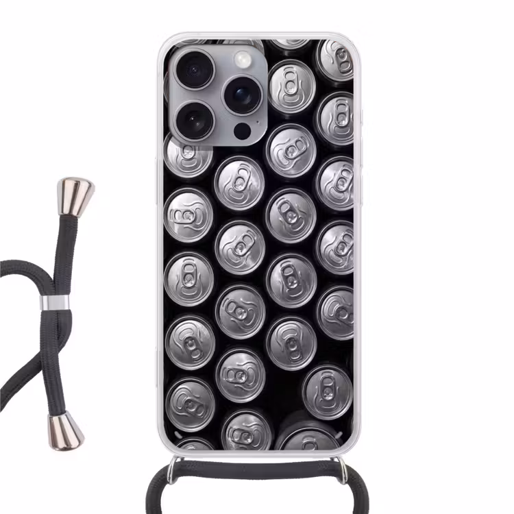 Blikjes - Aluminium - Patroon - Industrieel - Zilver Hoesje iPhone 16 Pro Max met koord klein -3d