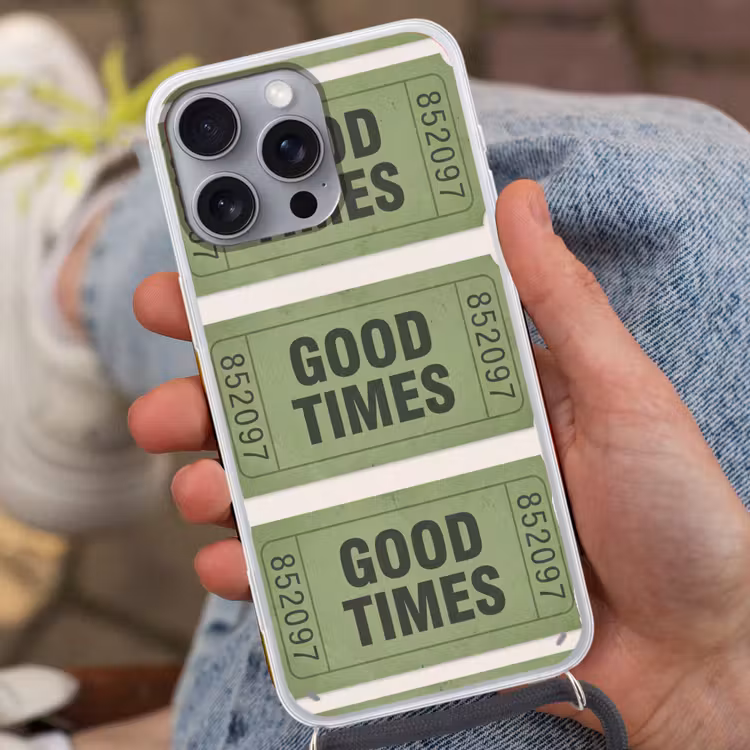 Kaartje - Vintage - Groen - Evenement - Collectie Hoesje iPhone 16 Pro Max met koord klein -sfeer3