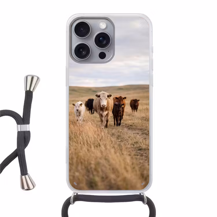 Runderen - Kudde - Landschap - Weide - Rustig Hoesje iPhone 16 Pro Max met koord klein -3d