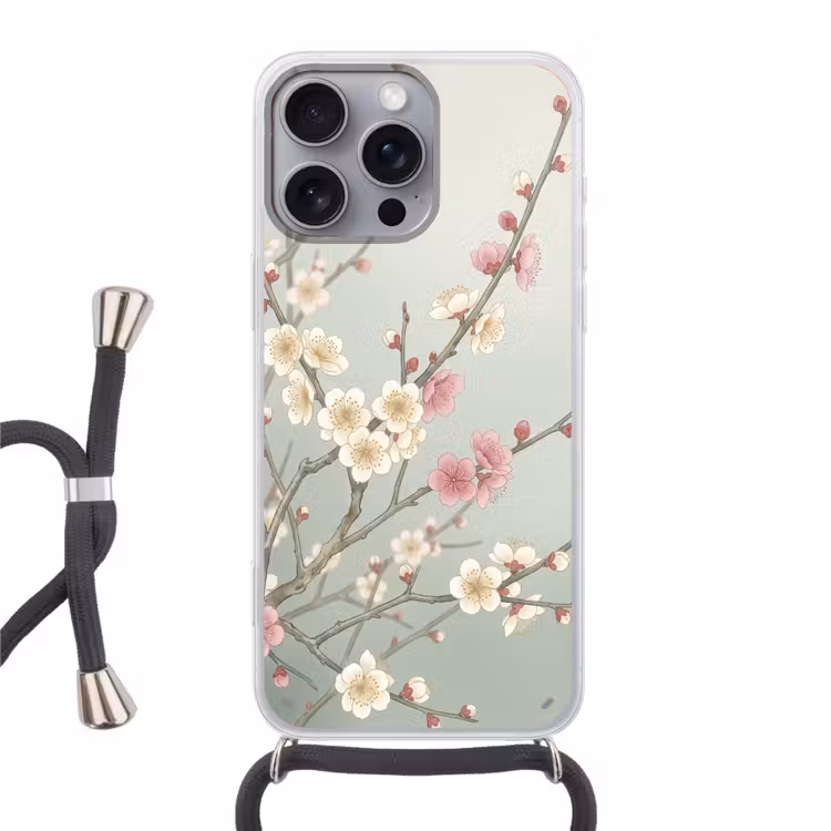 Kersen - Bloesem - Groen Hoesje iPhone 16 Pro Max met koord klein -3d