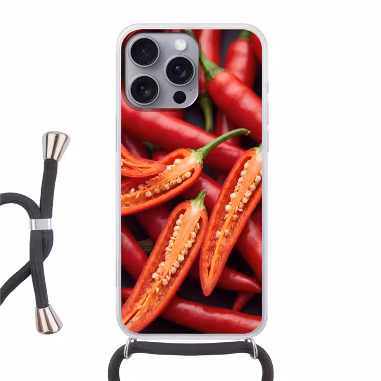Phone case crossbody - Chili Pepper - Open - Red - Chilipeper - Open - Rood Hoesje iPhone 16 Pro Max met koord klein