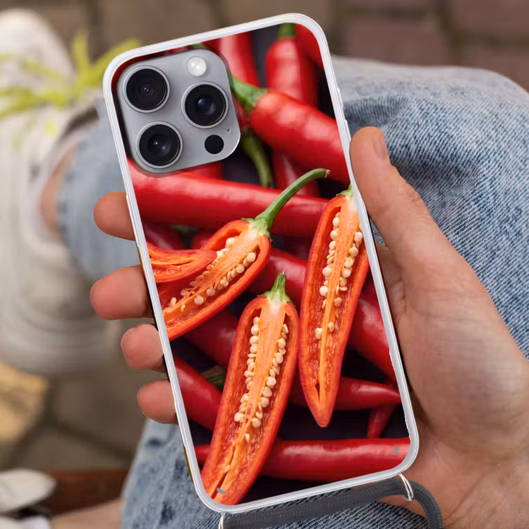 Phone case crossbody - Chili Pepper - Open - Red - Chilipeper - Open - Rood Hoesje iPhone 16 Pro Max met koord klein