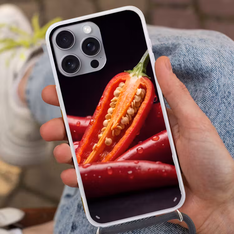Phone case crossbody - Chili Pepper - Red - Food - Chilipeper - Rood - Eten Hoesje iPhone 16 Pro Max met koord klein