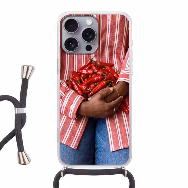 Phone case crossbody - Chili Peppers - Red - Hands - Chilipepers - Rood - Handen Hoesje iPhone 16 Pro Max met koord klein