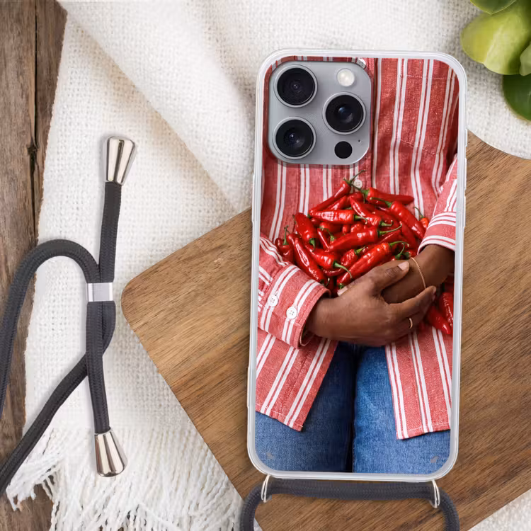 Phone case crossbody - Chili Peppers - Red - Hands - Chilipepers - Rood - Handen Hoesje iPhone 16 Pro Max met koord klein