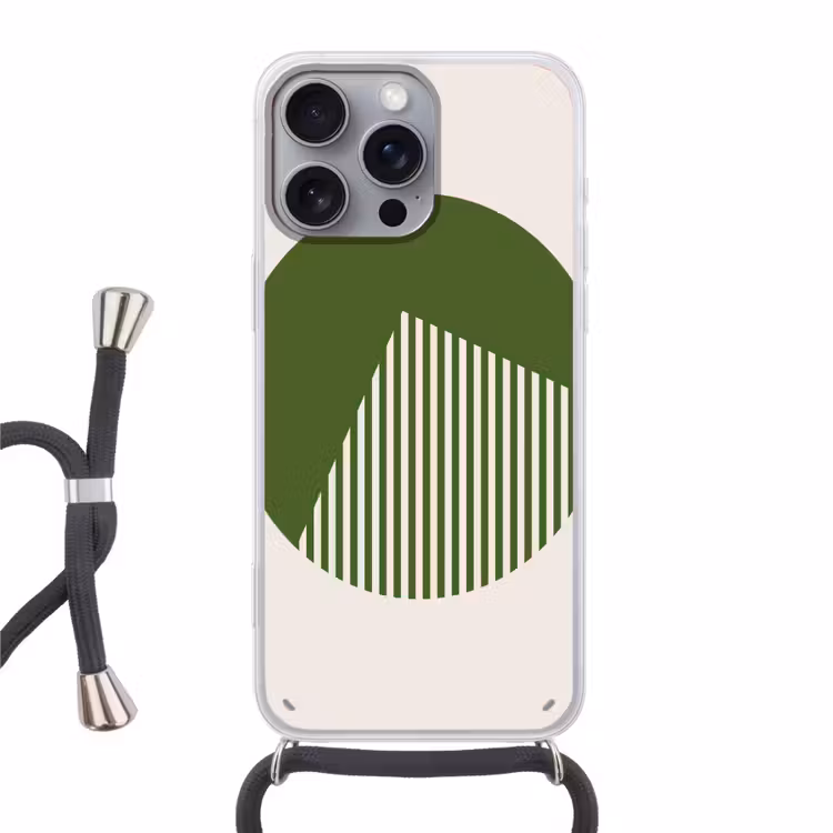 Cirkel - Strepen - Geometrisch - Abstract - Groen Hoesje iPhone 16 Pro Max met koord klein -3d