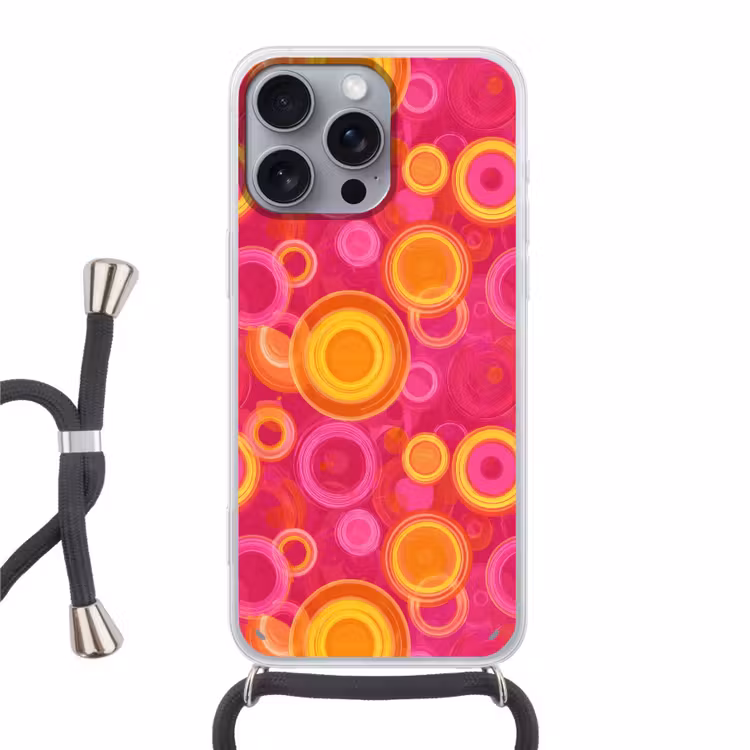 Cirkels - Design - Kleurrijk Hoesje iPhone 16 Pro Max met koord klein 804 -3d