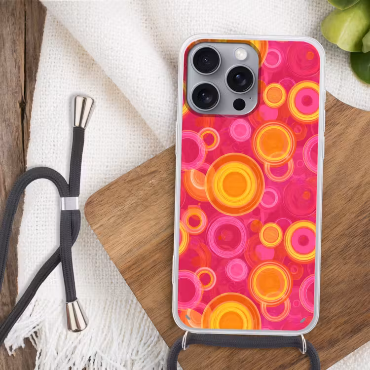 Cirkels - Design - Kleurrijk Hoesje iPhone 16 Pro Max met koord klein 804 -sfeer4