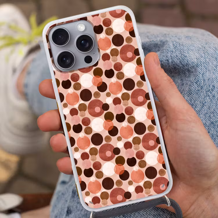 Cirkels - Modern - Kleurrijk Hoesje iPhone 16 Pro Max met koord klein 804 -sfeer3