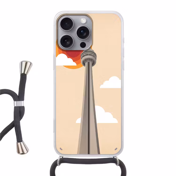 Stad - Gebouw - Architectuur - Retro - Oranje Hoesje iPhone 16 Pro Max met koord klein -3d