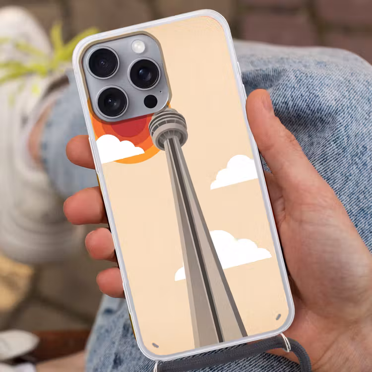 Stad - Gebouw - Architectuur - Retro - Oranje Hoesje iPhone 16 Pro Max met koord klein -sfeer3