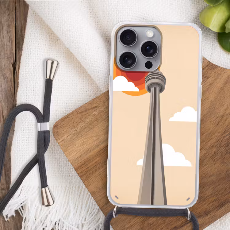 Stad - Gebouw - Architectuur - Retro - Oranje Hoesje iPhone 16 Pro Max met koord klein -sfeer4