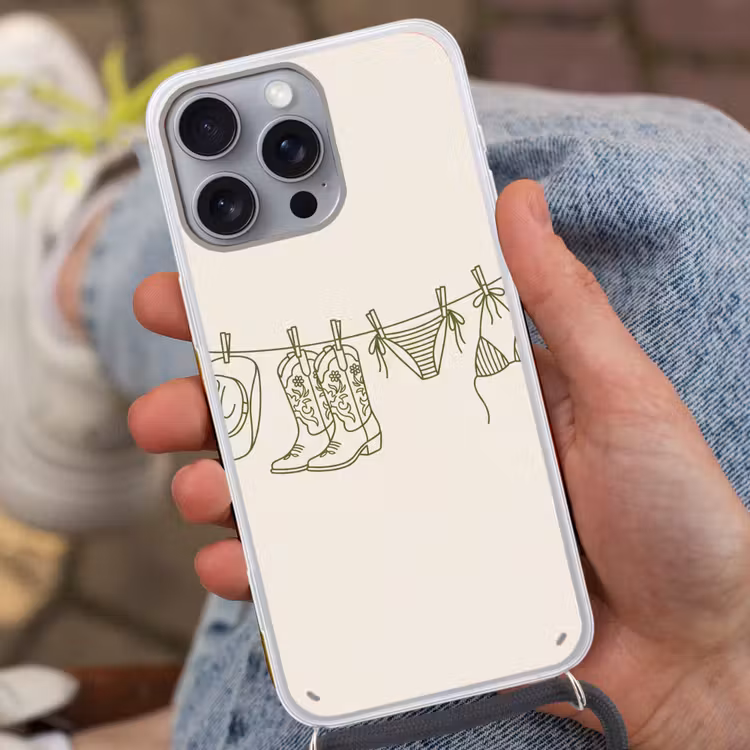 Kleding - Waslijn - Zomer - Lijntekening - Groen Hoesje iPhone 16 Pro Max met koord klein -sfeer3