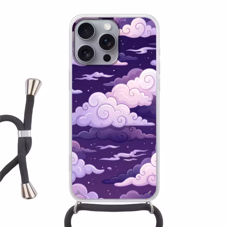 Wolken - Nacht - Natuur - Abstract - Paars Hoesje iPhone 16 Pro Max met koord klein -3d