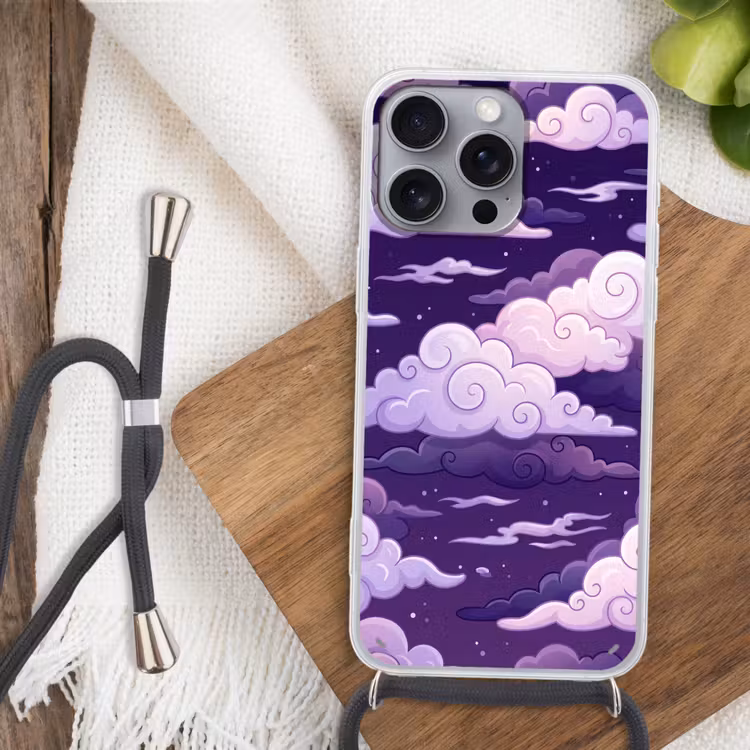 Wolken - Nacht - Natuur - Abstract - Paars Hoesje iPhone 16 Pro Max met koord klein -sfeer4