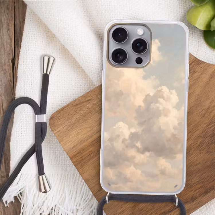 Wolken - Zacht - Natuur - Klassiek - Beige Hoesje iPhone 16 Pro Max met koord klein -sfeer4