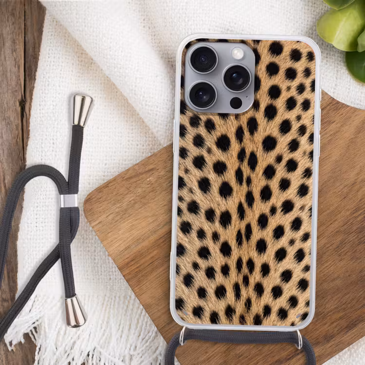 Vacht - Jachtluipaard - Zwart - Wit Hoesje iPhone 16 Pro Max met koord klein -sfeer4