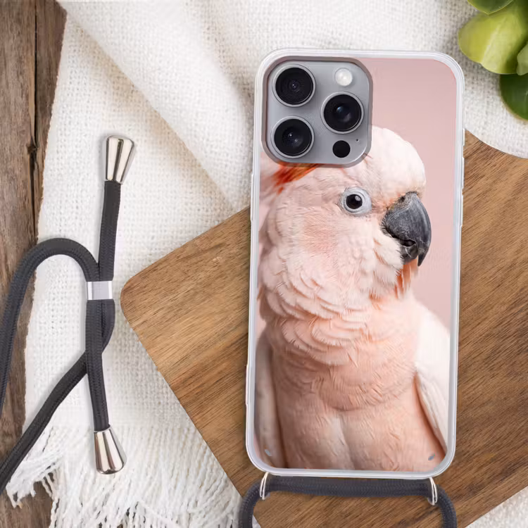 Kaketoe - Portret - Roze Hoesje iPhone 16 Pro Max met koord klein -sfeer4