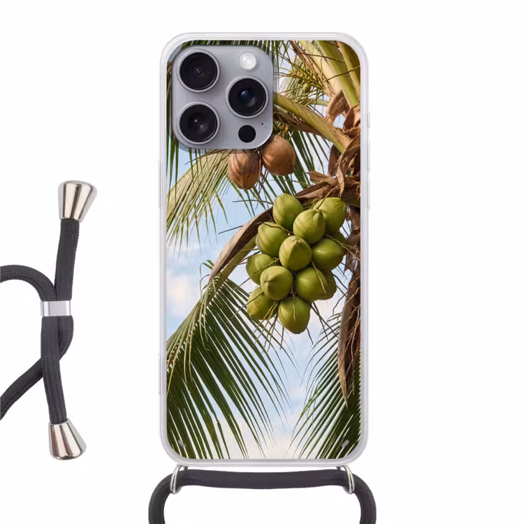 Kokosnoot - Boom - Tropisch - Natuur - Groen Hoesje iPhone 16 Pro Max met koord klein -3d