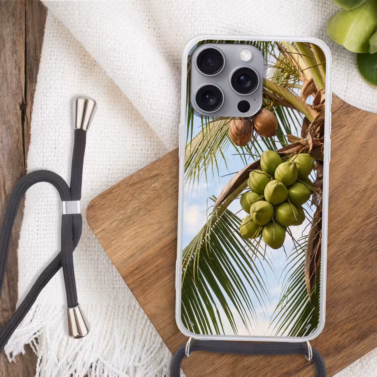 Kokosnoot - Boom - Tropisch - Natuur - Groen Hoesje iPhone 16 Pro Max met koord klein -sfeer4