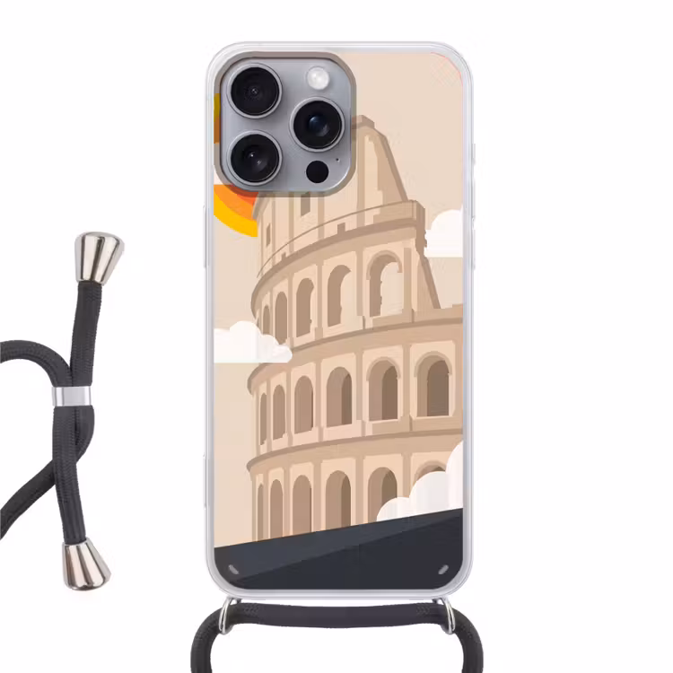 Colosseum - Zonsopgang - Rome - Architectuur - Beige Hoesje iPhone 16 Pro Max met koord klein -3d