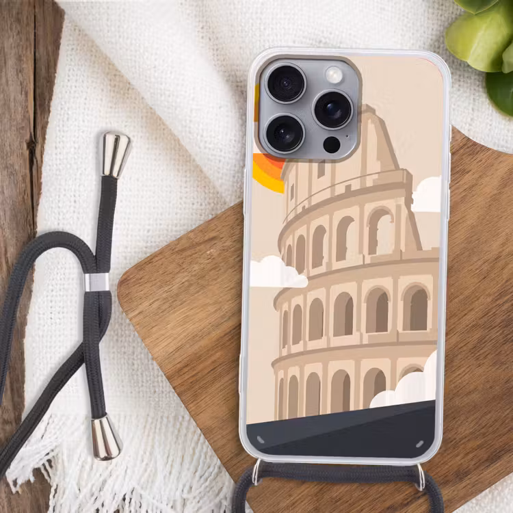 Colosseum - Zonsopgang - Rome - Architectuur - Beige Hoesje iPhone 16 Pro Max met koord klein -sfeer4