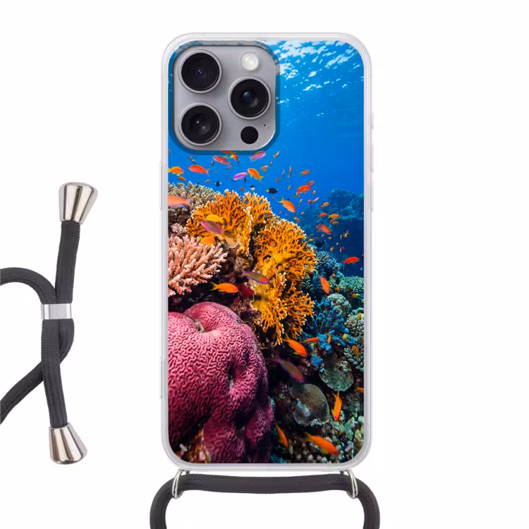 Koraal - Vissen - Oceaan - Natuur - Kleurrijk Hoesje iPhone 16 Pro Max met koord klein -3d