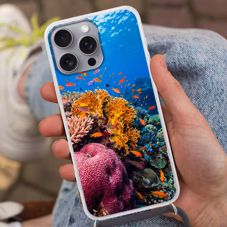 Koraal - Vissen - Oceaan - Natuur - Kleurrijk Hoesje iPhone 16 Pro Max met koord klein -sfeer3