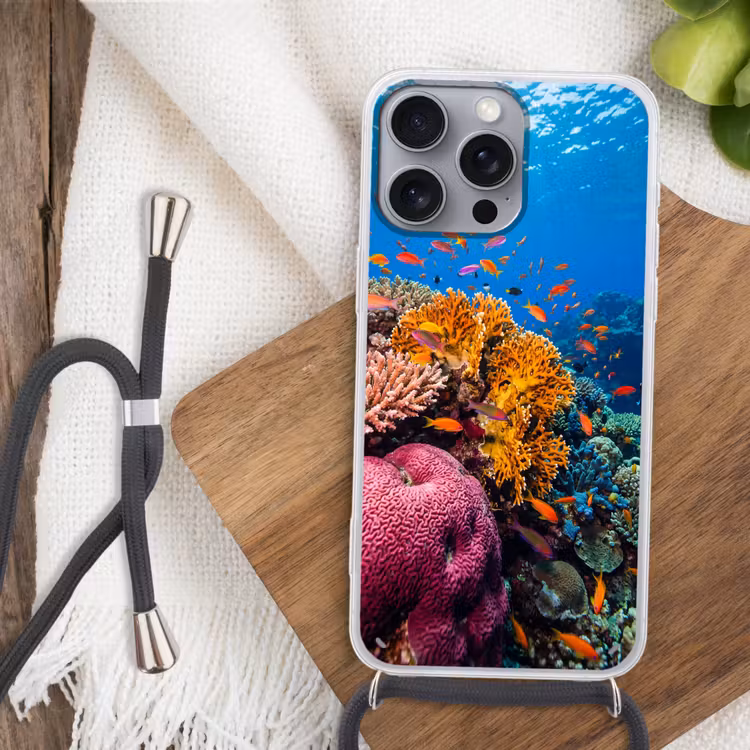 Koraal - Vissen - Oceaan - Natuur - Kleurrijk Hoesje iPhone 16 Pro Max met koord klein -sfeer4