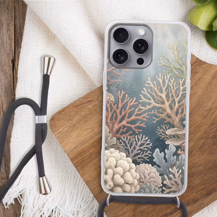 Koraal - Zeeleven - Onderwater - Illustratie - Natuur Hoesje iPhone 16 Pro Max met koord klein -sfeer4