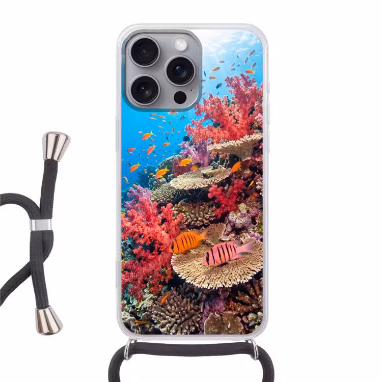 Koraalrif - Vissen - Onderwater - Tropisch - Rood Hoesje iPhone 16 Pro Max met koord klein -3d