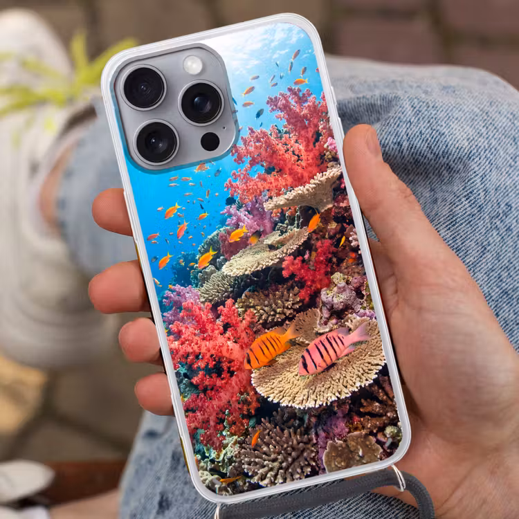 Koraalrif - Vissen - Onderwater - Tropisch - Rood Hoesje iPhone 16 Pro Max met koord klein -sfeer3