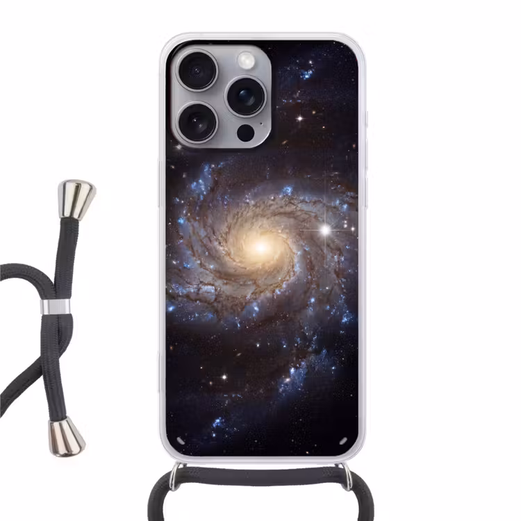 Kosmos - Sterrenstelsel - Donker Hoesje iPhone 16 Pro Max met koord klein -3d
