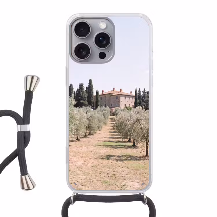 Phone case crossbody - Country house - olive tree - orchard - Landhuis - olijfboom - gaard Hoesje iPhone 16 Pro Max met koord klein