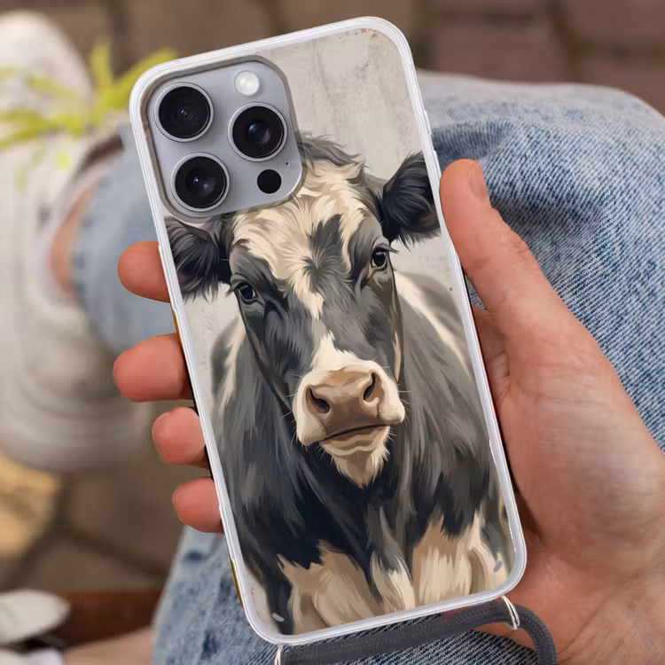 Koe - Portret - Dieren - Modern Hoesje iPhone 16 Pro Max met koord klein -sfeer3