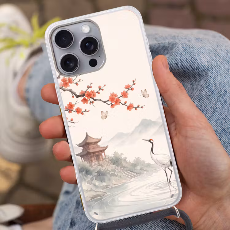 Kraanvogel - Azië - Klassiek Hoesje iPhone 16 Pro Max met koord klein -sfeer3