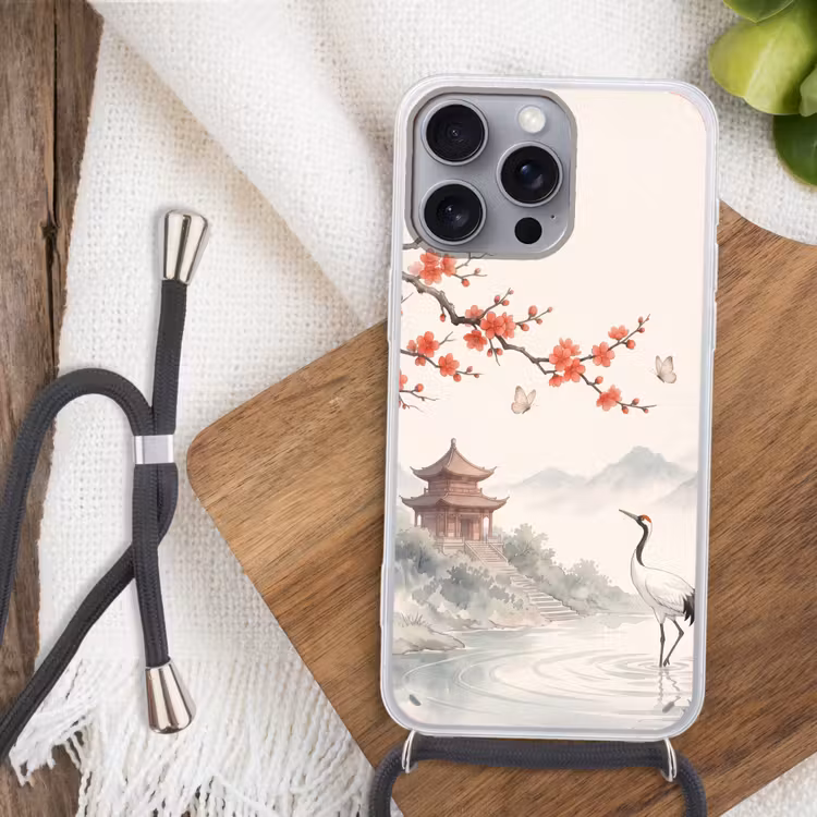 Kraanvogel - Azië - Klassiek Hoesje iPhone 16 Pro Max met koord klein -sfeer4