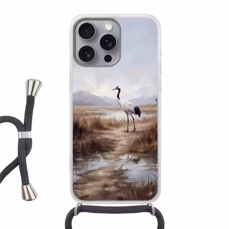 Kraanvogel - Natuur - Realistisch Hoesje iPhone 16 Pro Max met koord klein -3d