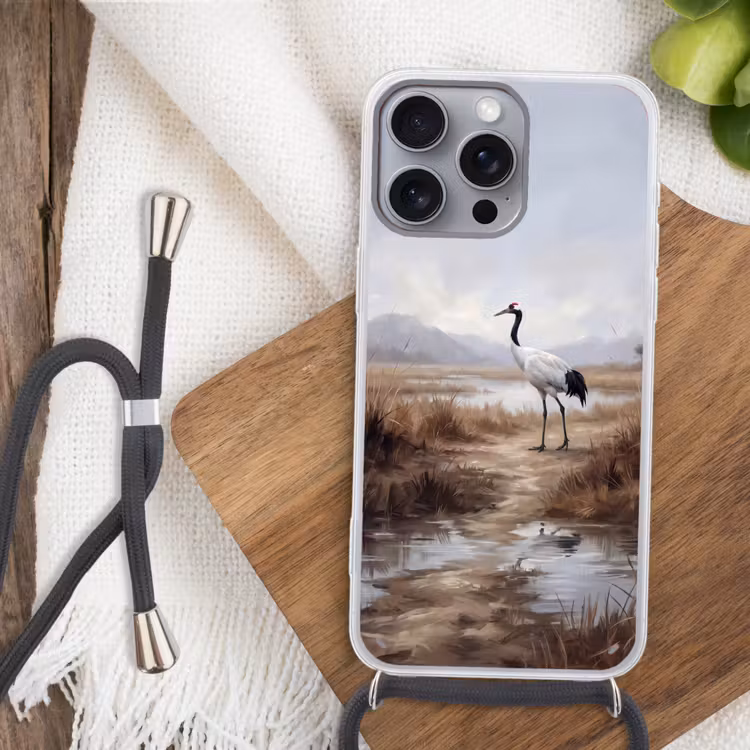 Kraanvogel - Natuur - Realistisch Hoesje iPhone 16 Pro Max met koord klein -sfeer4