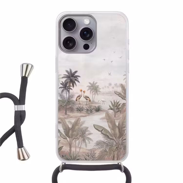 Kraanvogels - Palmbomen - Tropisch Hoesje iPhone 16 Pro Max met koord klein -3d