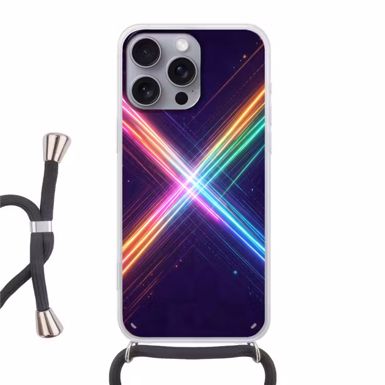 Kruisen - Lasterstralen - Neon Hoesje iPhone 16 Pro Max met koord klein -3d