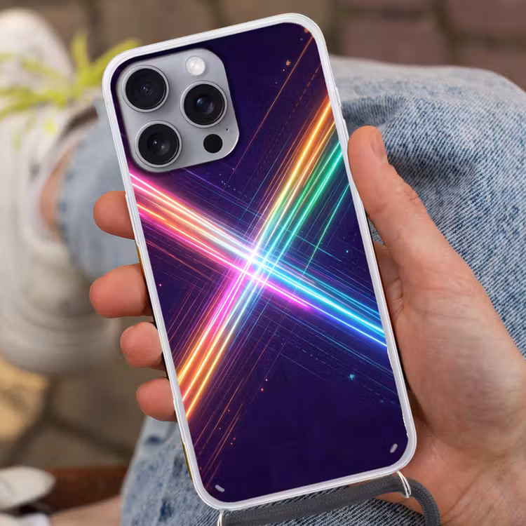 Kruisen - Lasterstralen - Neon Hoesje iPhone 16 Pro Max met koord klein -sfeer3