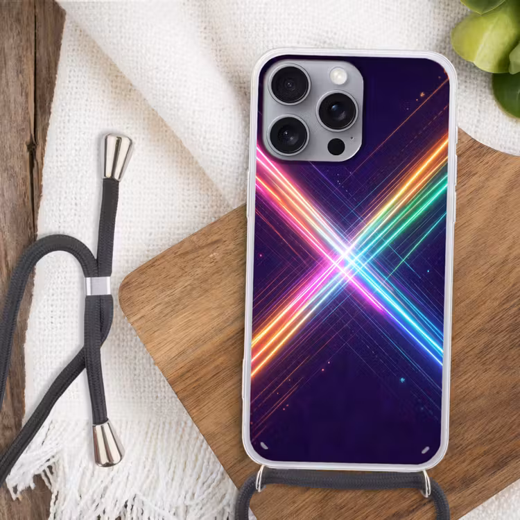 Kruisen - Lasterstralen - Neon Hoesje iPhone 16 Pro Max met koord klein -sfeer4