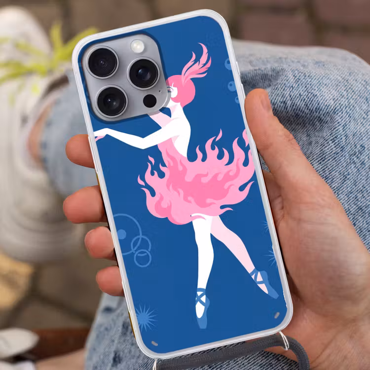 Danseres - Vlammenrok - Abstract - Roze - Blauw Hoesje iPhone 16 Pro Max met koord klein -sfeer3