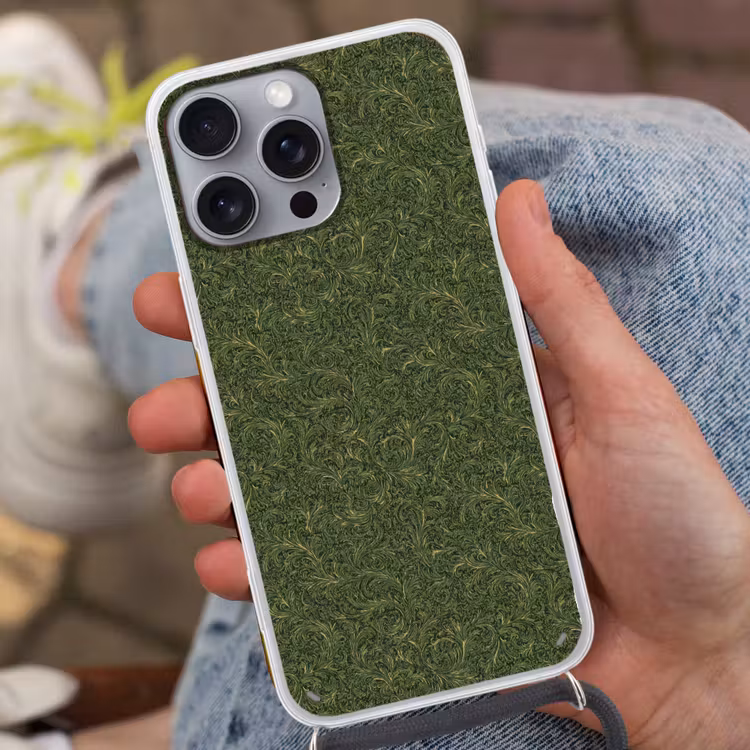 Donker - Groen - Krullend - Botanisch Hoesje iPhone 16 Pro Max met koord klein 804 -sfeer3