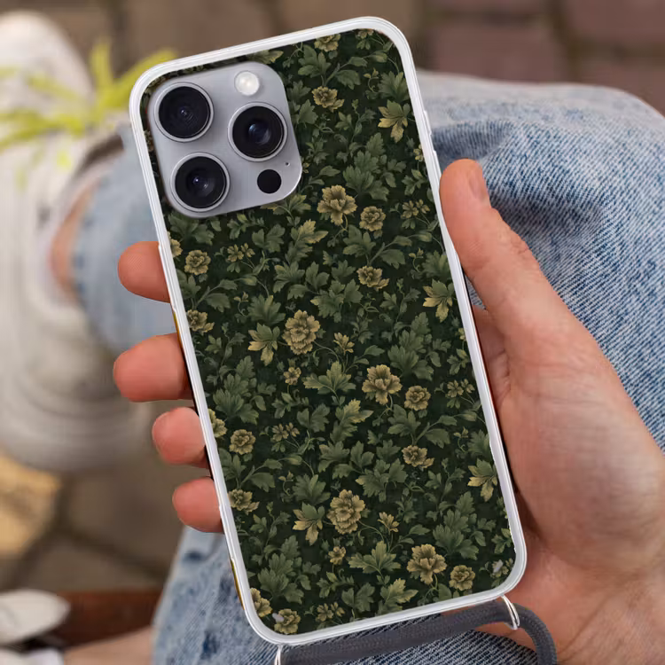 Donker - Groen - Goud - Botanisch Hoesje iPhone 16 Pro Max met koord klein 804 -sfeer3