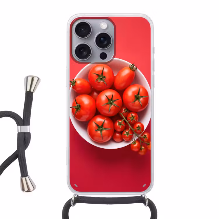 Phone case crossbody - Dinner Plate - Red - Eten - Kom - Rood Hoesje iPhone 16 Pro Max met koord klein
