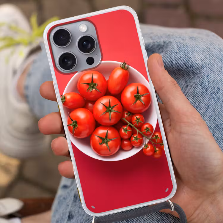 Phone case crossbody - Dinner Plate - Red - Eten - Kom - Rood Hoesje iPhone 16 Pro Max met koord klein