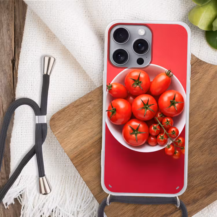 Phone case crossbody - Dinner Plate - Red - Eten - Kom - Rood Hoesje iPhone 16 Pro Max met koord klein